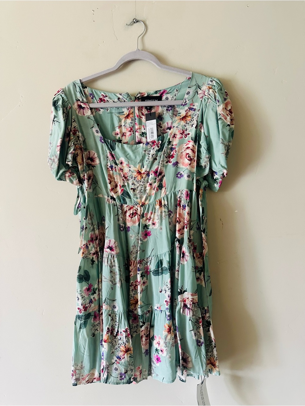 Yumi Kim Sage Floral Silk Dress with Pink & Purple Blooms